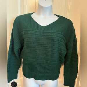 Alison Andrews Emerald Long Sleeve Multi Stitch V-Neck Sweater, Size XL